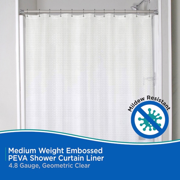 Kenney Mfg Medium Weight Embossed PEVA Shower Liner, 70" W x 72" H, Clear - KN61151