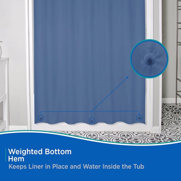 Kenney Mfg Lightweight PEVA Shower Curtain Liner and C-Ring Set, 70in W x 72in H, Blue - KN61752