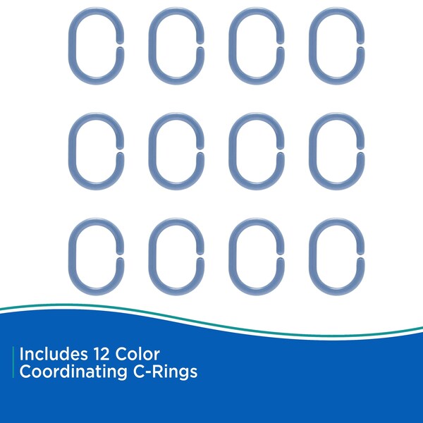 Kenney Mfg Lightweight PEVA Shower Curtain Liner and C-Ring Set, 70in W x 72in H, Blue - KN61752