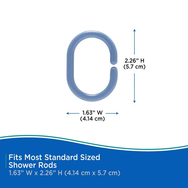 Kenney Mfg Lightweight PEVA Shower Curtain Liner and C-Ring Set, 70in W x 72in H, Blue - KN61752