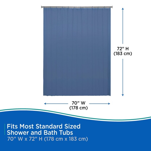 Kenney Mfg Lightweight PEVA Shower Curtain Liner and C-Ring Set, 70in W x 72in H, Blue - KN61752