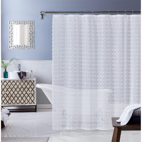 Homeroots 72 x 70 x 1 in. White Puff Sheer Shower Curtain - 399724