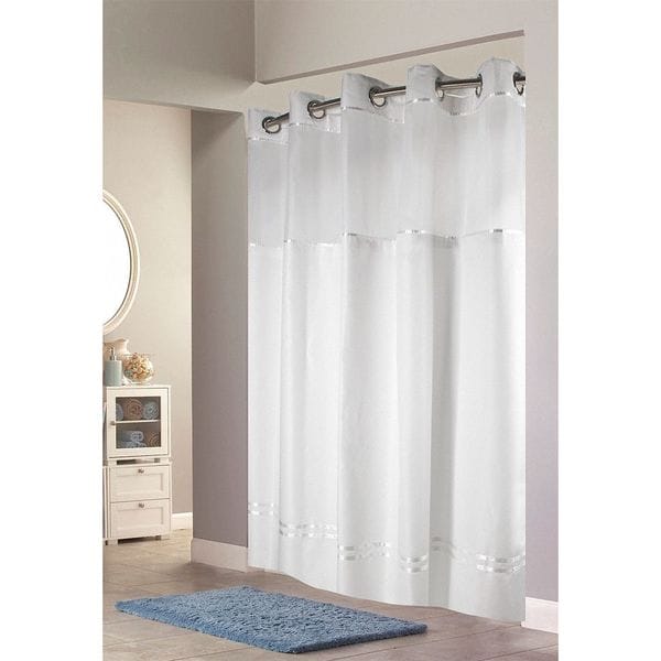 Hookless Shower Curtain, Plastic, White, 71 in W, 74 in L - HBH40E257AM