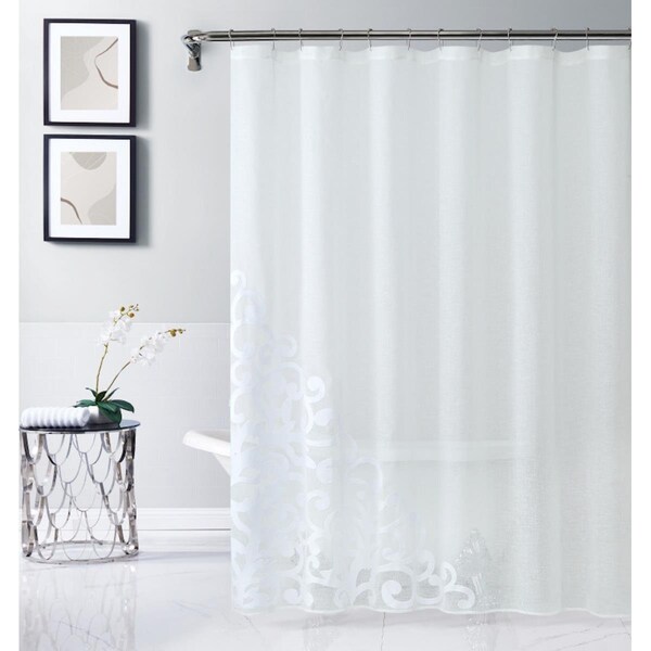 Gfancy Fixtures 72 x 70 x 1 in. White Contemporary Velvet Scroll Shower Curtain - GF3093653