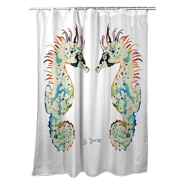 Betsy Drake Betsy Drake SH388W Betsys Seahorses White Shower Curtain - SH388W