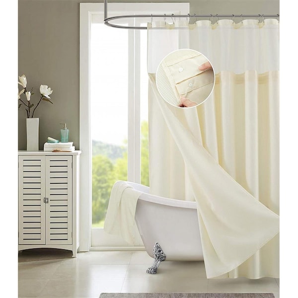 Gfancy Fixtures Ivory Sheer & Grid Shower Curtain & Liner Set - GF2627945