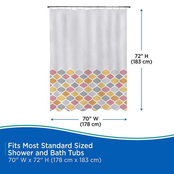 Kenney Mfg Medium Weight Decorative PEVA Shower Liner, 70" W x 72" H, Ashley - KN61266