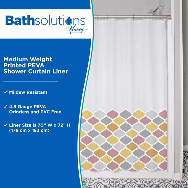 Kenney Mfg Medium Weight Decorative PEVA Shower Liner, 70" W x 72" H, Ashley - KN61266