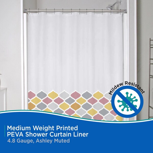Kenney Mfg Medium Weight Decorative PEVA Shower Liner, 70" W x 72" H, Ashley - KN61266