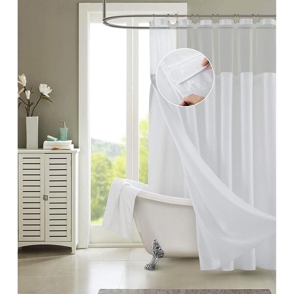 Gfancy Fixtures 72 x 70 x 1 in. White Sheer & Grid Shower Curtain & Liner Set - GF2627944