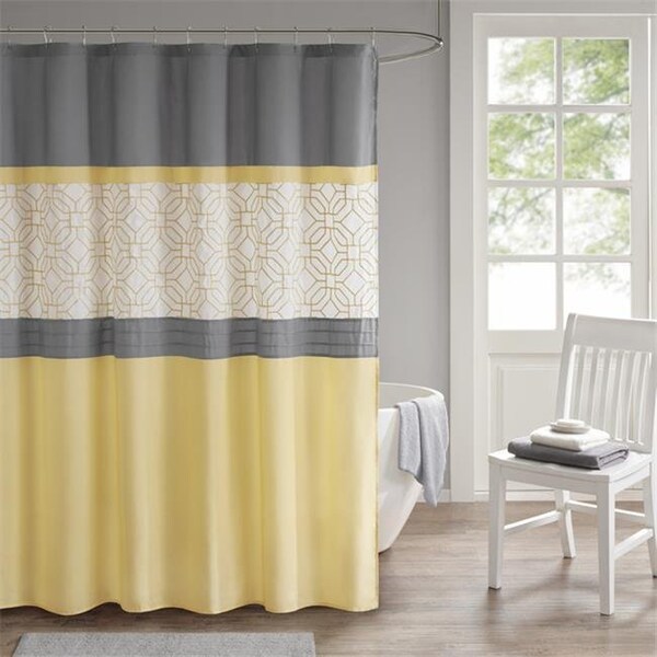 510 Design 510 Design 5DS70-0096 72 x 72 in. Embroidered & Pieced Shower Curtain with Liner - Yellow & Gray - 5DS70-0096