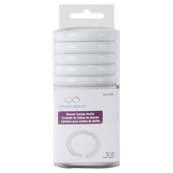 Simple Spaces Shower Curtain Ring, Plastic, white, 1 cm W, 2-3/8 in H - SD-ORING-W3L