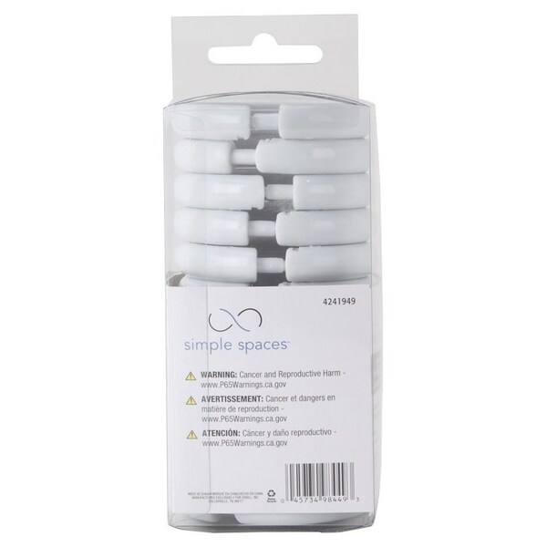 Simple Spaces Shower Curtain Ring, Plastic, white, 1 cm W, 2-3/8 in H - SD-ORING-W3L