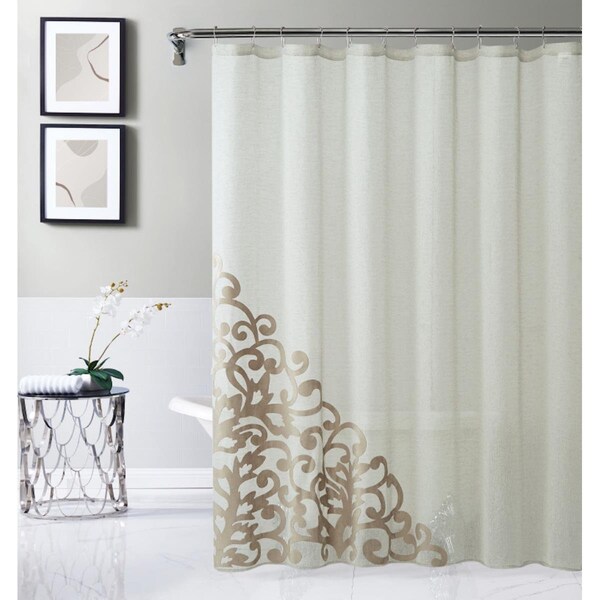 Gfancy Fixtures 72 x 70 x 1 in. Gold Contemporary Velvet Scroll Shower Curtain - GF3104829