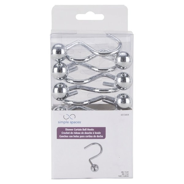 Simple Spaces Ball Shower Curtin Hook, 1-1/16 in Opening, Steel, Chrome, 1-3/4 in W, 2-7/8 in H - SD-CBH-CH