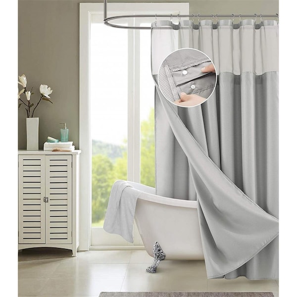 Gfancy Fixtures 72 x 70 x 1 in. Silver Modern Grid Shower Curtain & Liner Set - GF2627947