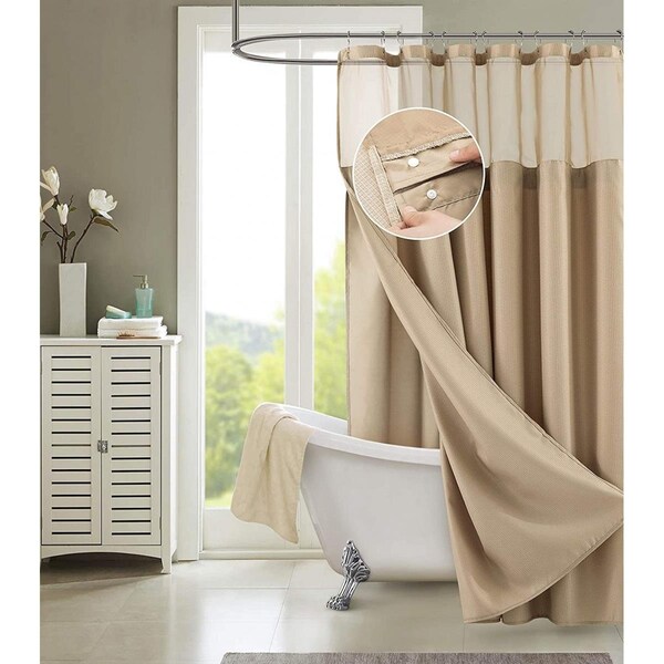 Gfancy Fixtures 72 x 70 x 1 in. Mocha Sheer & Grid Shower Curtain & Liner Set - GF3098190