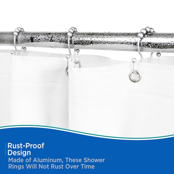 Kenney Mfg Rust-Proof Beaded Roller Double Shower Hooks, Set of 12, Matte Grey - KN67124