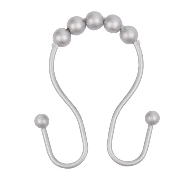 Kenney Mfg Rust-Proof Beaded Roller Double Shower Hooks, Set of 12, Matte Grey - KN67124