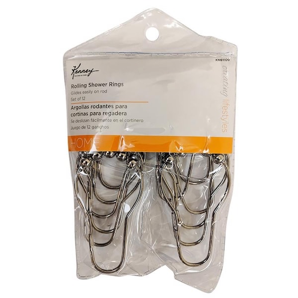 Jacent Kenney Chrome Silver Metal Shower Curtain Rings 12 pk - KN61100V2
