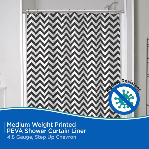 Kenney Mfg Medium Weight Decorative PEVA Shower Liner, 70" W x 72" H, Chevron - KN61284