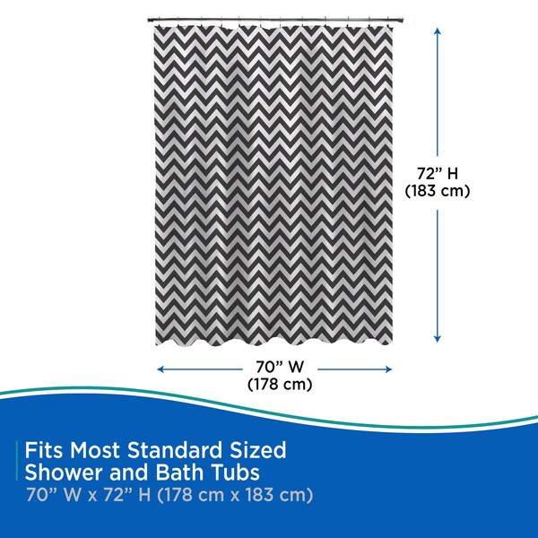Kenney Mfg Medium Weight Decorative PEVA Shower Liner, 70" W x 72" H, Chevron - KN61284
