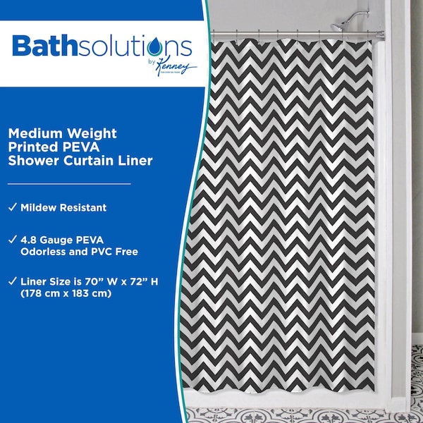 Kenney Mfg Medium Weight Decorative PEVA Shower Liner, 70" W x 72" H, Chevron - KN61284