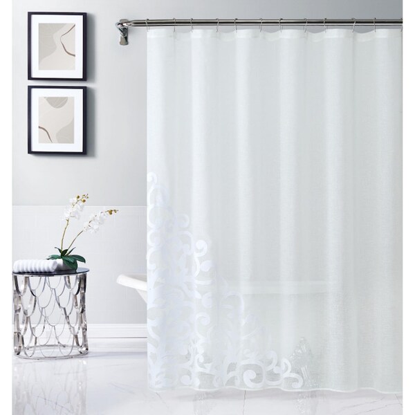 Homeroots 72 x 70 x 1 in. White Contemporary Velvet Scroll Shower Curtain - 399748