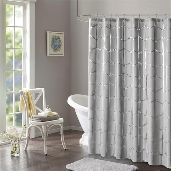 Intelligent Design 72 x 72 in. Raina Printed Metallic Shower Curtain - Grey - ID70-1292