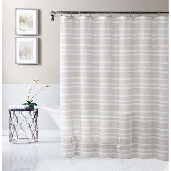 Gfancy Fixtures 72 x 70 x 1 in. Taupe & White Striped Shower Curtain - GF2628017