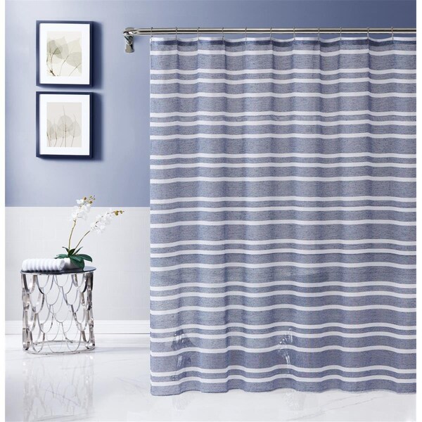 Gfancy Fixtures 72 x 70 x 1 in. Navy & White Striped Shower Curtain - GF2628018