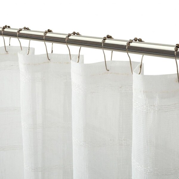 Homeroots 72 x 70 x 1 in. White Striped Embroidered Shower Curtain - 399740