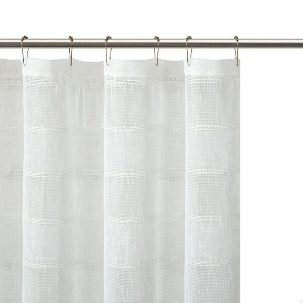 Homeroots 72 x 70 x 1 in. White Striped Embroidered Shower Curtain - 399740