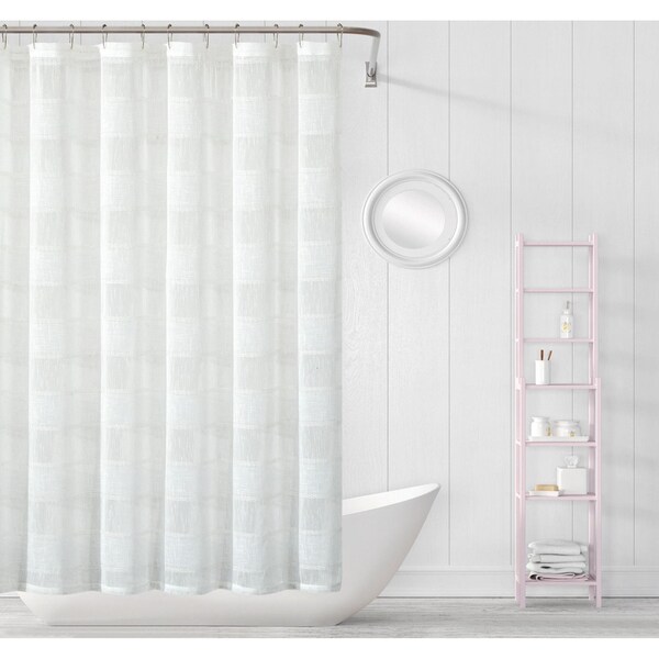 Homeroots 72 x 70 x 1 in. White Striped Embroidered Shower Curtain - 399740