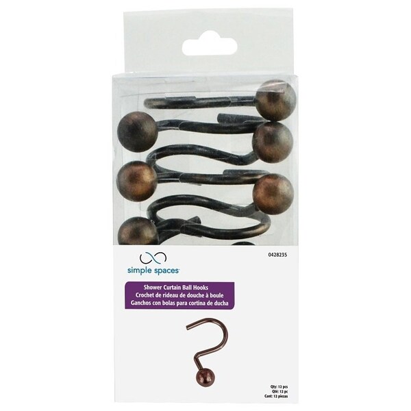 Simple Spaces Ball Shower Curtin Hook, 1-1/16 in Opening, Steel, Venetian Bronze, 1-3/4 in W, 2-7/8 in H - SD-CBH-VB