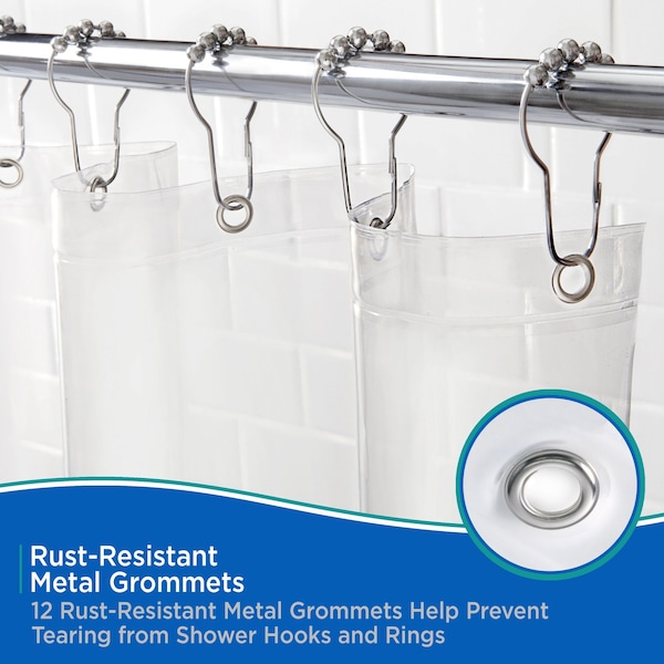 Kenney Mfg Medium Weight PEVA Shower Curtain Liner, 2-Pack, 70in W x 72in H, Clear - KN61462