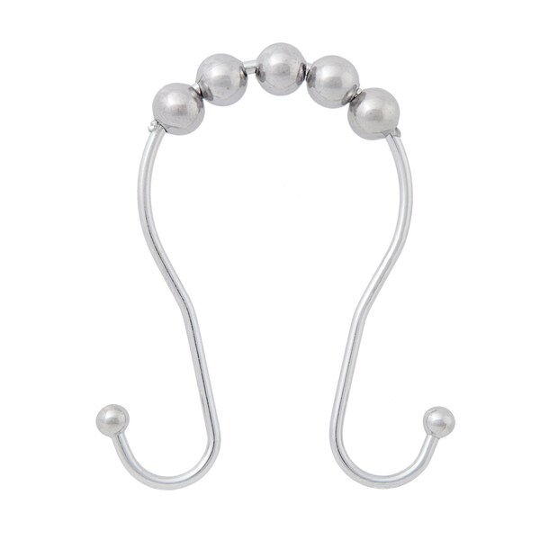 Kenney Mfg Beaded Roller Shower Curtain Double Hooks, Set of 12, Chrome - KN67123V2