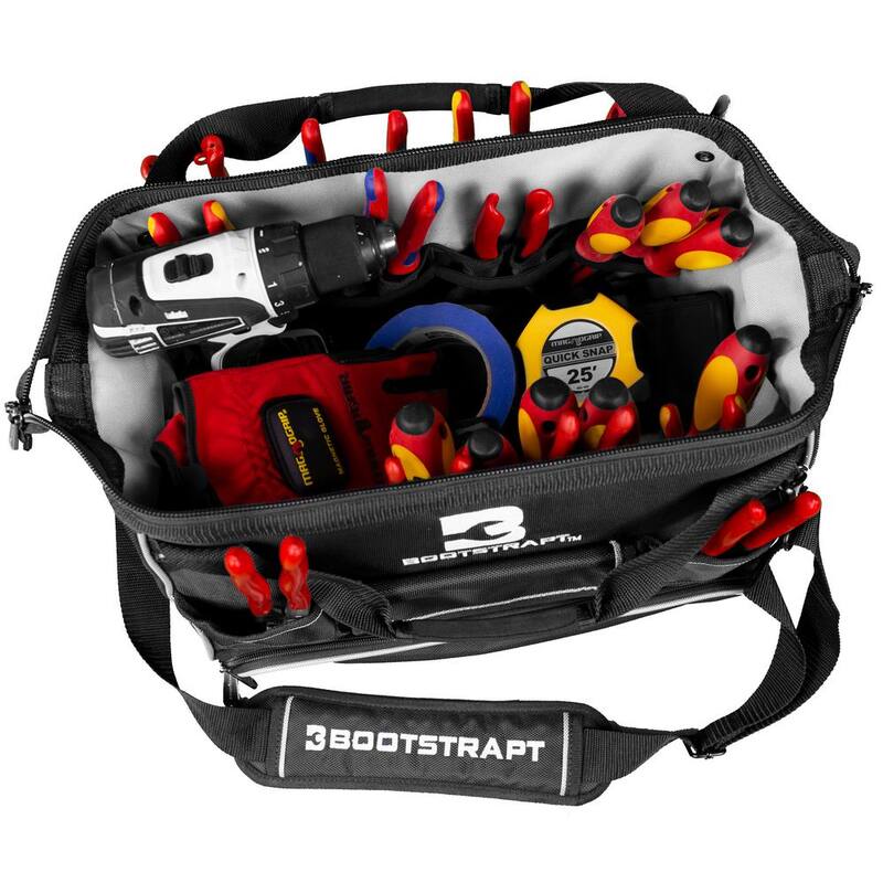 BOOTSTRAPT 16 in. Large Mouth Tool Bag with Integrated Parts Bin Compartment - 006-543