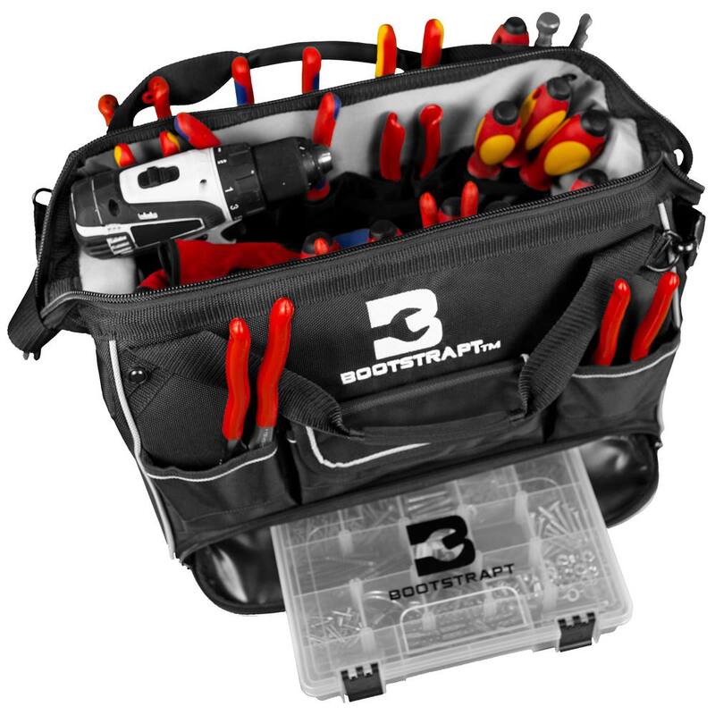 BOOTSTRAPT 16 in. Large Mouth Tool Bag with Integrated Parts Bin Compartment - 006-543