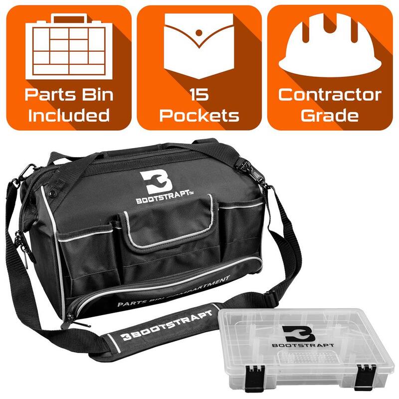BOOTSTRAPT 16 in. Large Mouth Tool Bag with Integrated Parts Bin Compartment - 006-543