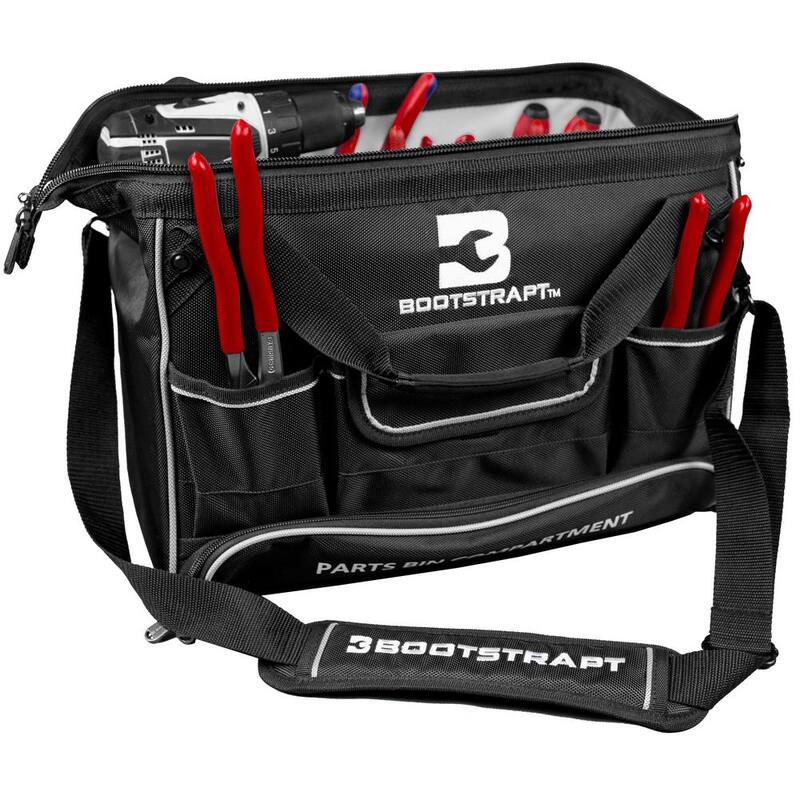 BOOTSTRAPT 16 in. Large Mouth Tool Bag with Integrated Parts Bin Compartment - 006-543