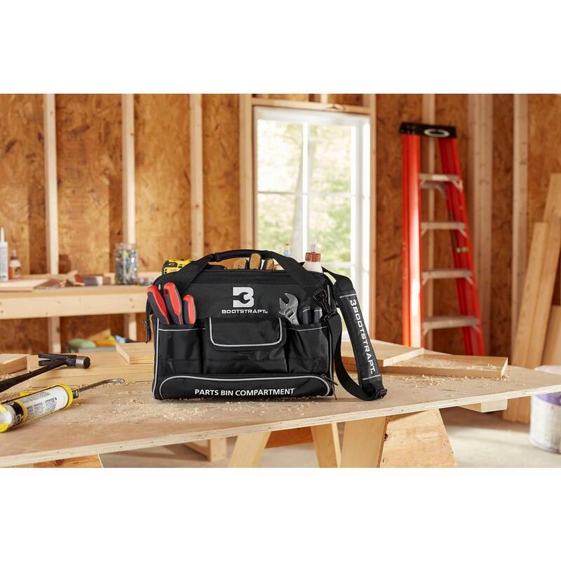 BOOTSTRAPT 16 in. Large Mouth Tool Bag with Integrated Parts Bin Compartment - 006-543
