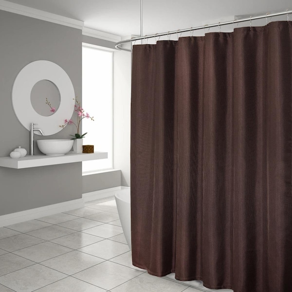 Gfancy Fixtures 72 x 70 x 1 in. Luxurious Brown Waffle Weave Shower Curtain - GF2627937