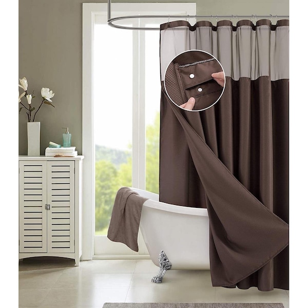 Gfancy Fixtures 72 x 70 x 1 in. Brown Modern Grid Shower Curtain & Liner Set - GF2627948