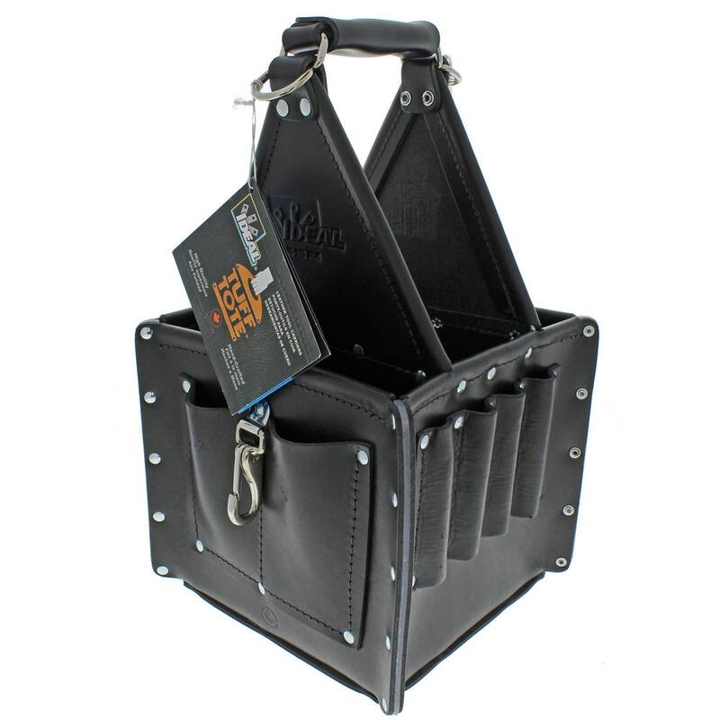 IDEAL Tuff-Tote 9 in. W 17-Pocket Black Premium Leather Ultimate Tool Bag with Strap - 35-975BLK