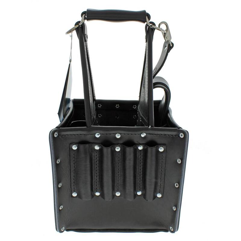 IDEAL Tuff-Tote 9 in. W 17-Pocket Black Premium Leather Ultimate Tool Bag with Strap - 35-975BLK