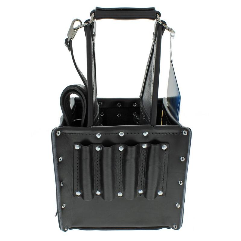 IDEAL Tuff-Tote 9 in. W 17-Pocket Black Premium Leather Ultimate Tool Bag with Strap - 35-975BLK