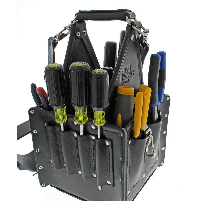 IDEAL Tuff-Tote 9 in. W 17-Pocket Black Premium Leather Ultimate Tool Bag with Strap - 35-975BLK
