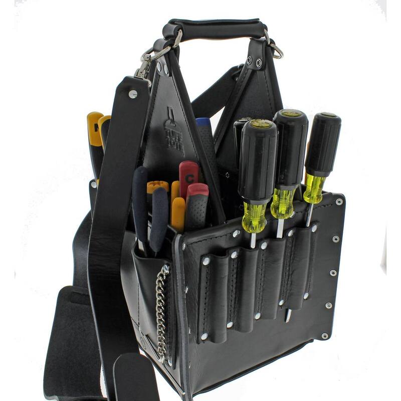 IDEAL Tuff-Tote 9 in. W 17-Pocket Black Premium Leather Ultimate Tool Bag with Strap - 35-975BLK