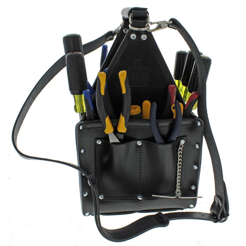 IDEAL Tuff-Tote 9 in. W 17-Pocket Black Premium Leather Ultimate Tool Bag with Strap - 35-975BLK